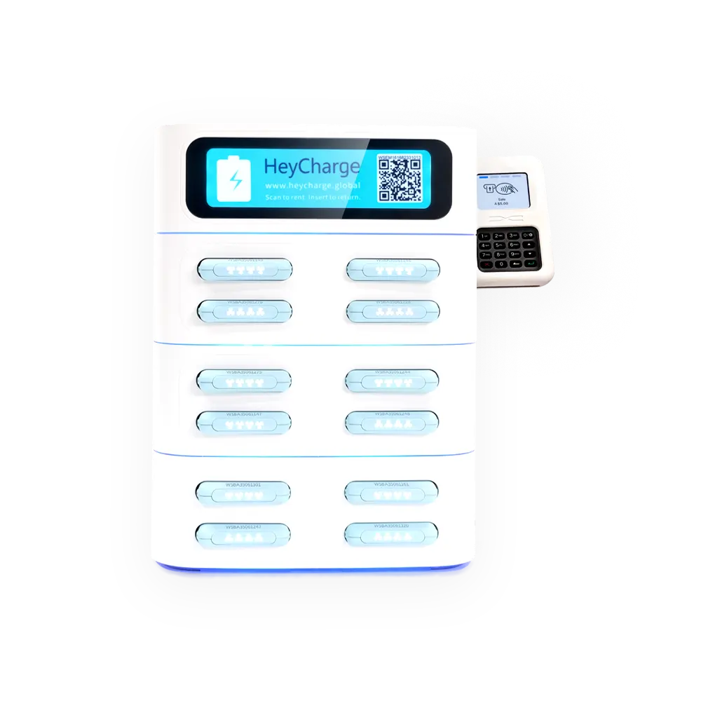 12 slots square powerbank rental with card reader
