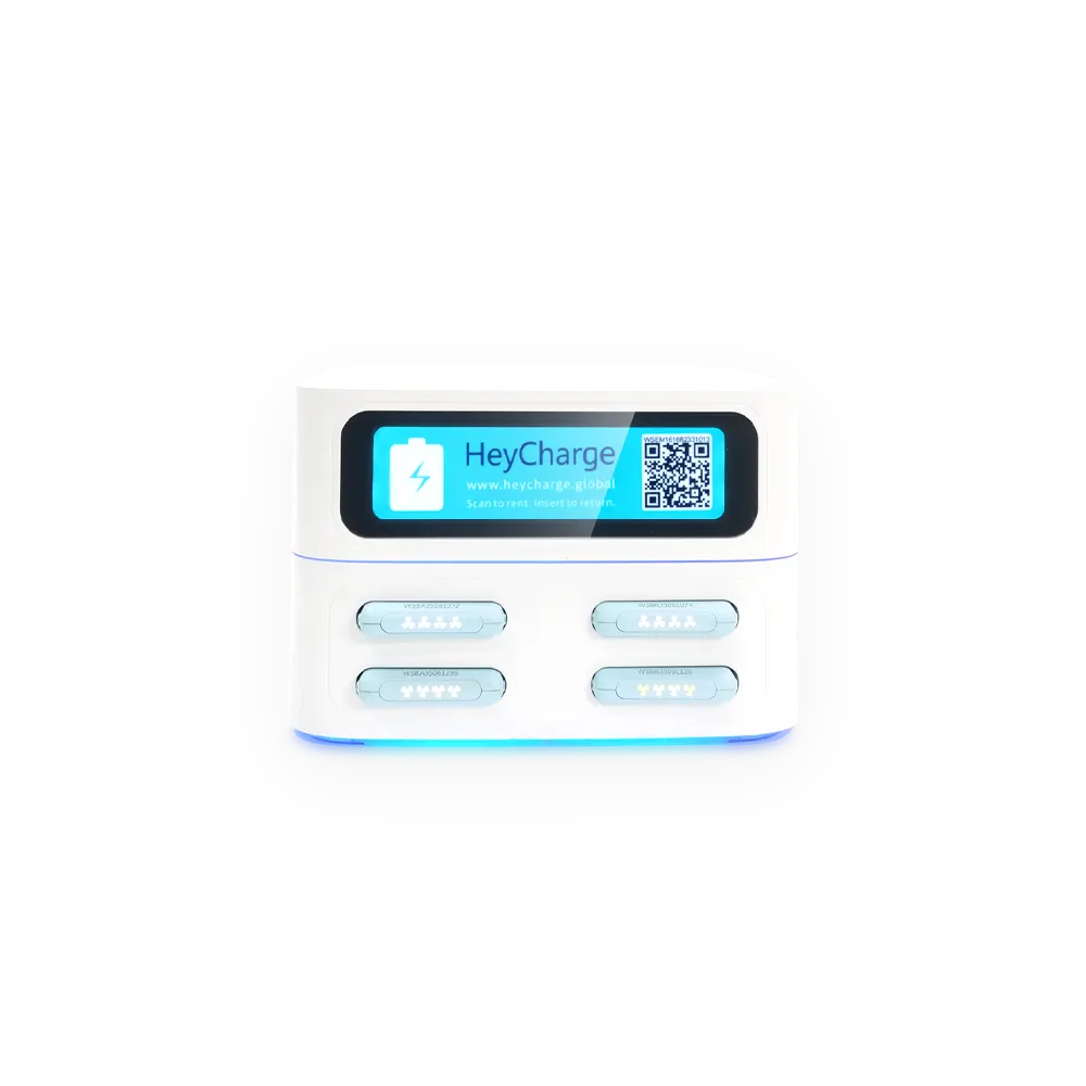white 4 slots square power bank station front view